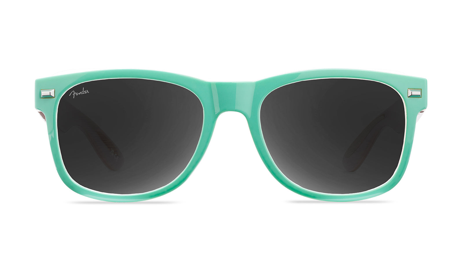 Knockaround and Fender® Surf Green Stratocaster™ Fort Knocks Sunglasses with polarized grey lenses, front