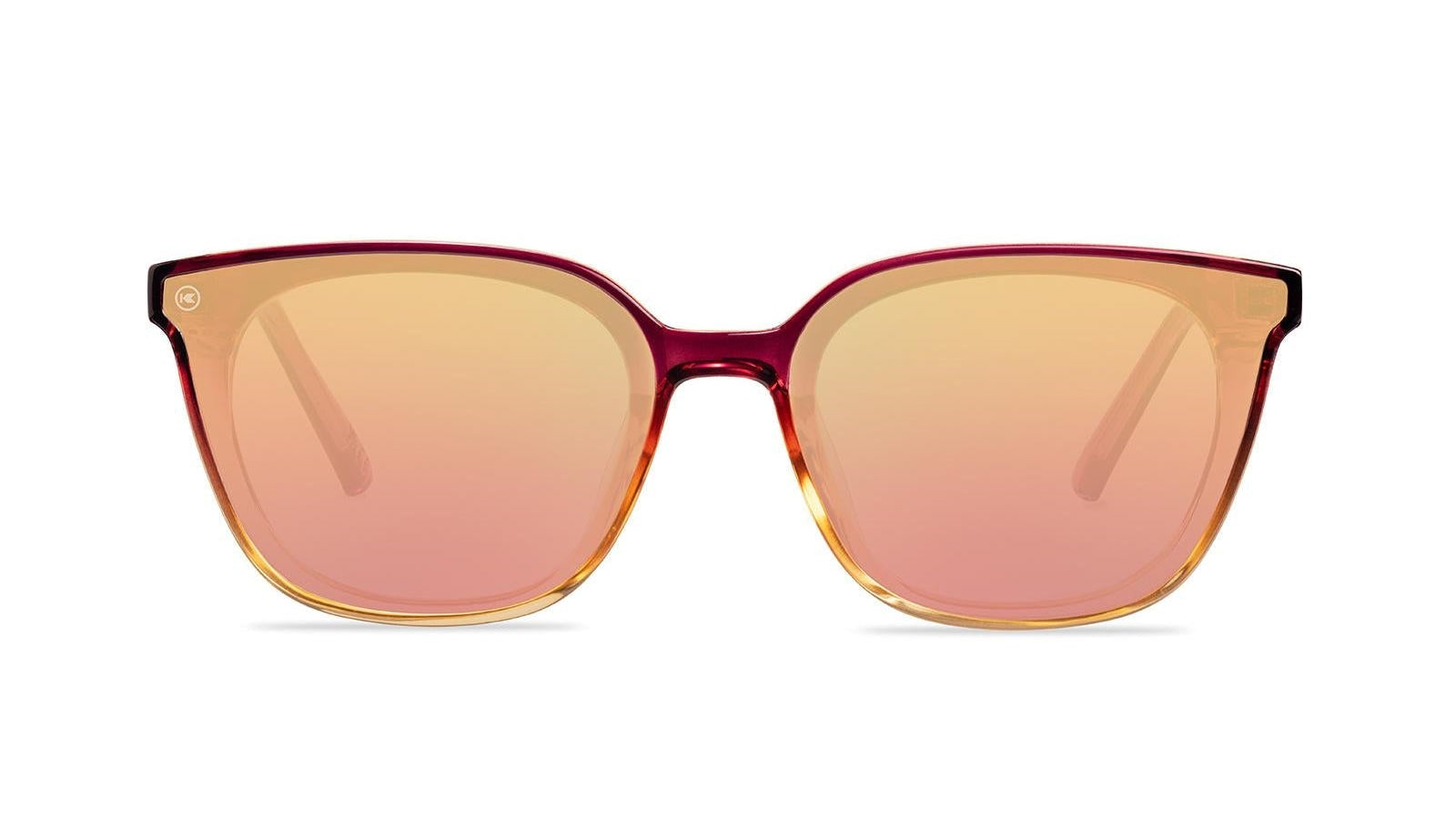 Sunglasses with purple frame with polarized pink lenses, front