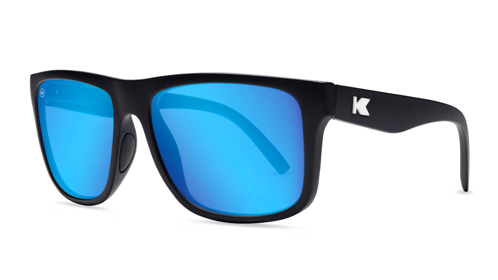Sunglasses with Black Frames and Blue Color Enhancing Lenses, Threequarter
