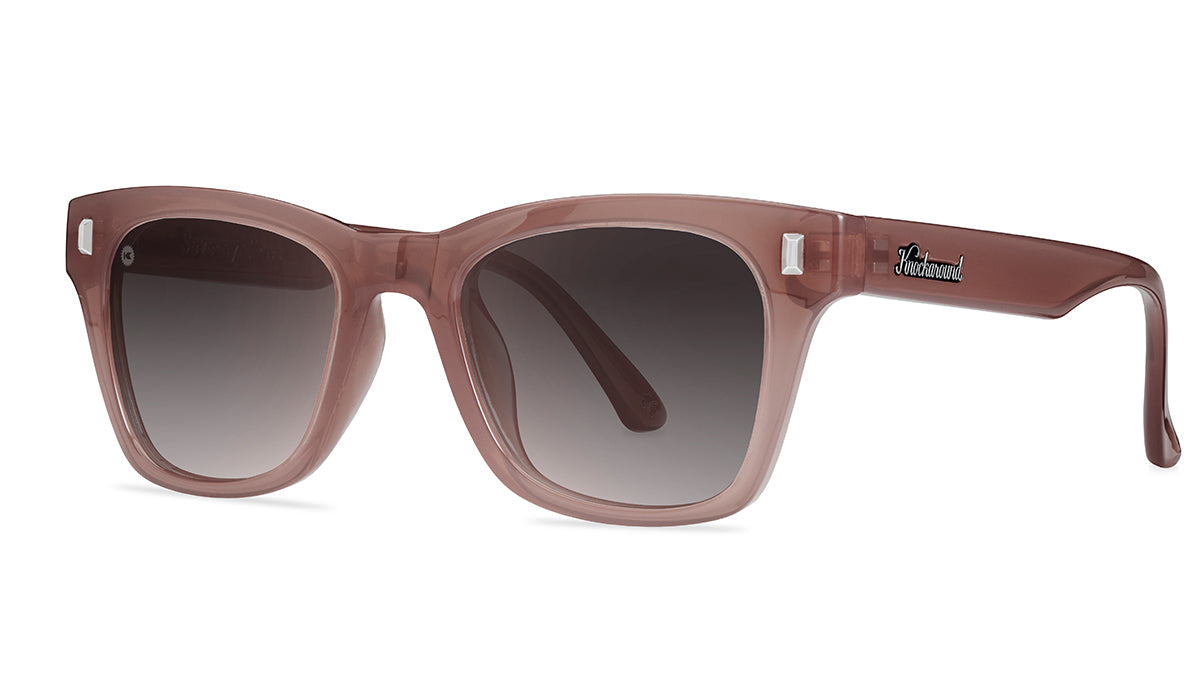 Sunglasses with Rose Latte Frames and Polarized Amber Gradient Lenses, Threequarter