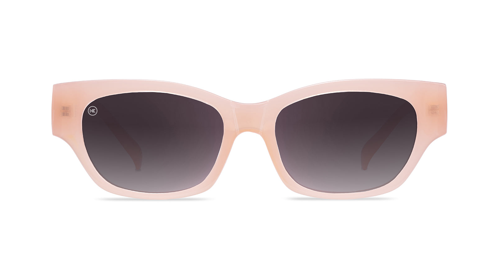 Sunglasses with a glossy vintage rose frame and polarized smoke gradient lenses, Front