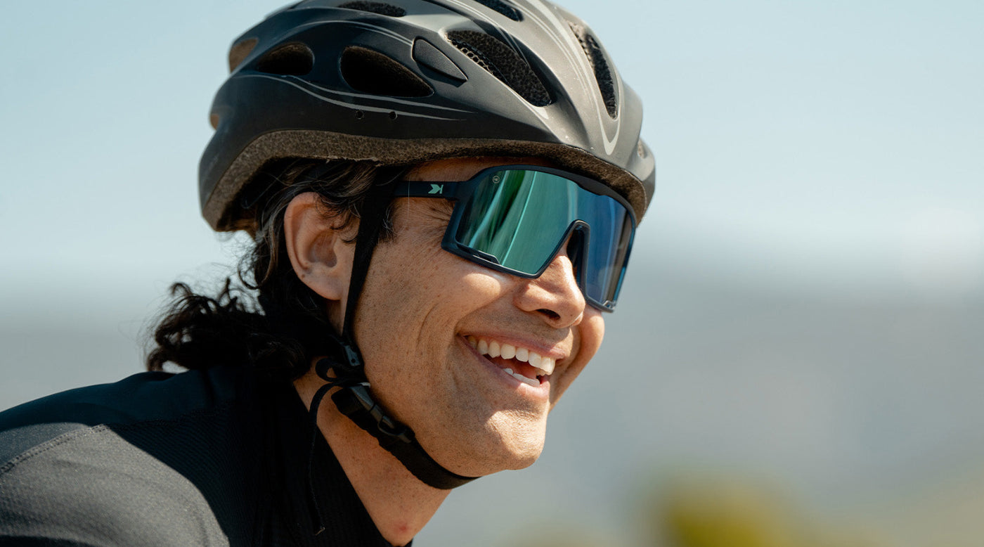 Sport Sunglasses with Rubberized Navy Frames and Caribbean Moonshine Lenses, Model