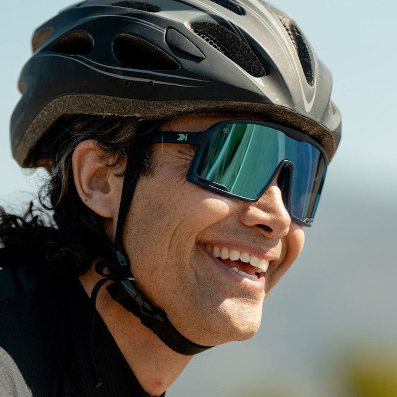 Sport Sunglasses with Rubberized Navy Frames and Caribbean Moonshine Lenses, Model
