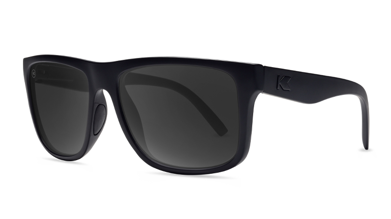 Sunglasses with Matte Black Frames and Polarized Black Smoke Lenses, Threequarter