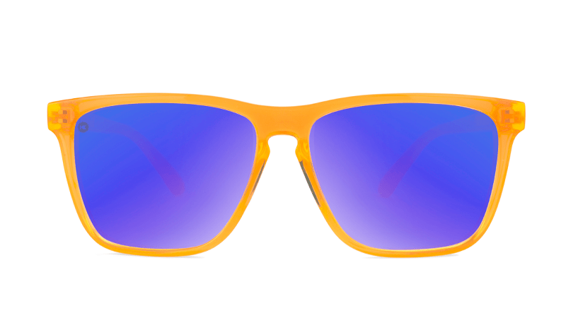 Sport Sunglasses with Neon Orange Frame and Polarized Blue Moonshine Lenses, Front