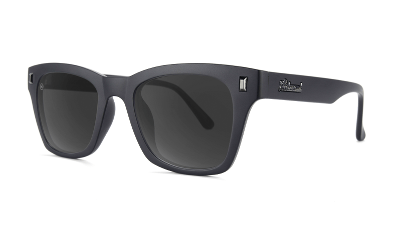 Sunglasses with Matte Black on Black Frames and Polarized Smoke Lenses, Threequarter