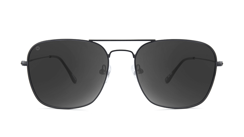 Sunglasses with Black Metal Frame and Polarized Smoke Lenses, Front