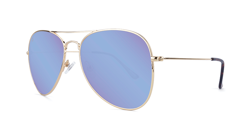Sunglasses with Gold Metal Frame and Polarized Snow Opal Lenses, Threequarter