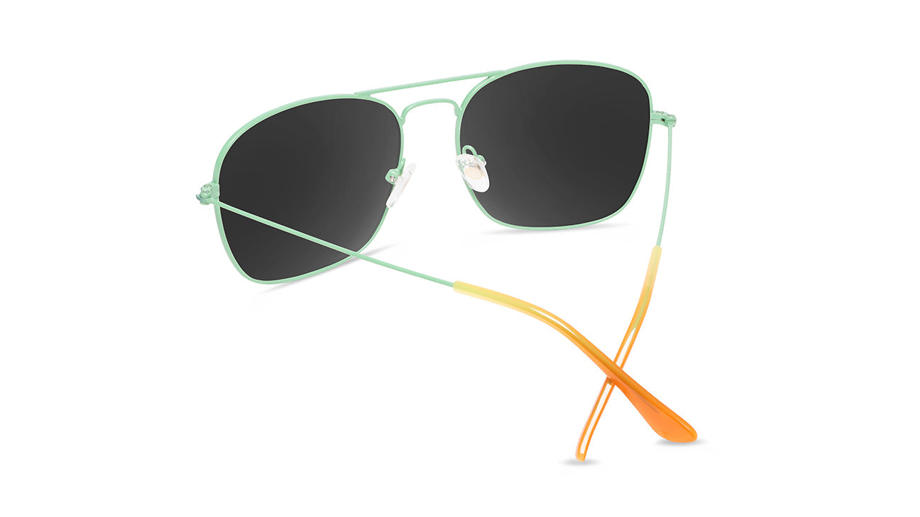 Sunglasses with Green Wire Frames and Polarized Rose Gold Lenses, Back
