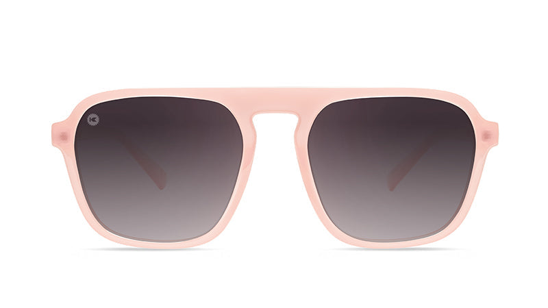 Sunglasses with Pink Frames and Polarized Smoke Gradient Lenses, Front
