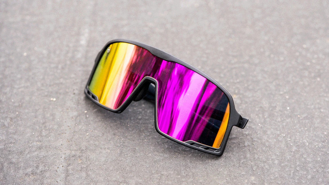 Sport Sunglasses with Matte Black Frames and Rainbow Lenses, Flyover