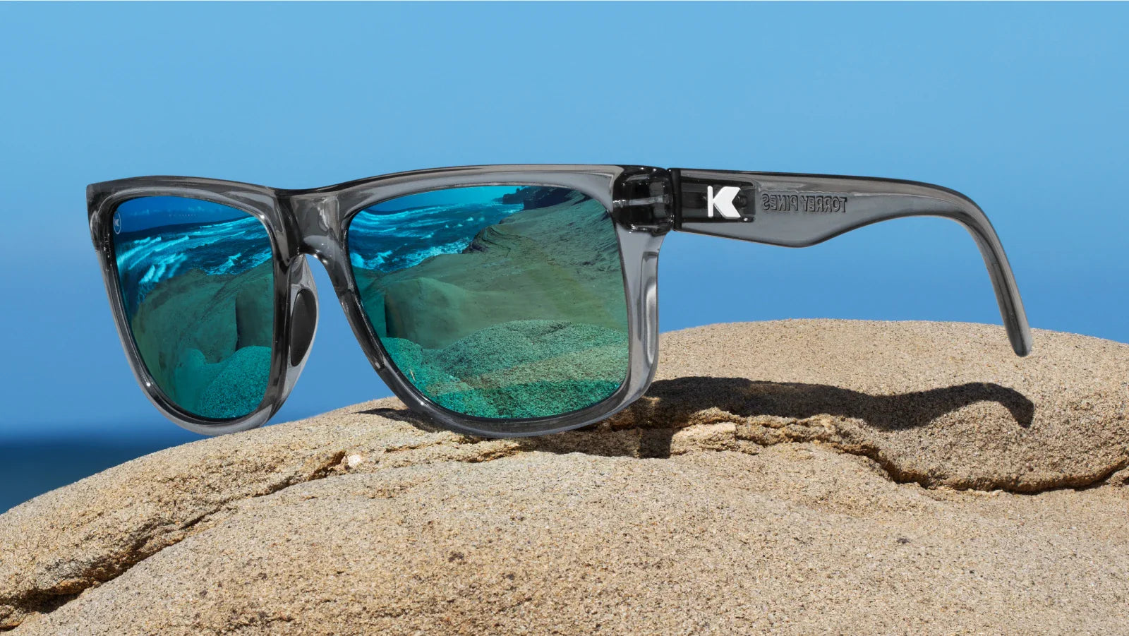 Clear Grey / Aqua Torrey Pines Sport Sunglasses, Flyover