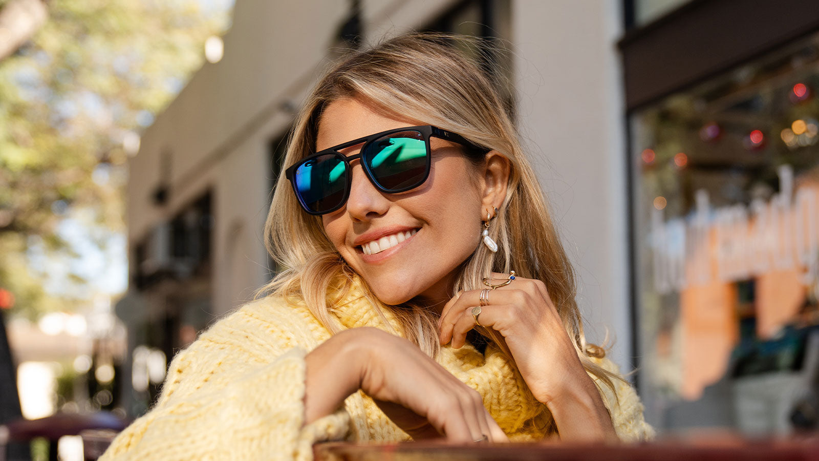 Rubberized Navy Rider Brightsides Sunglasses Model Shot