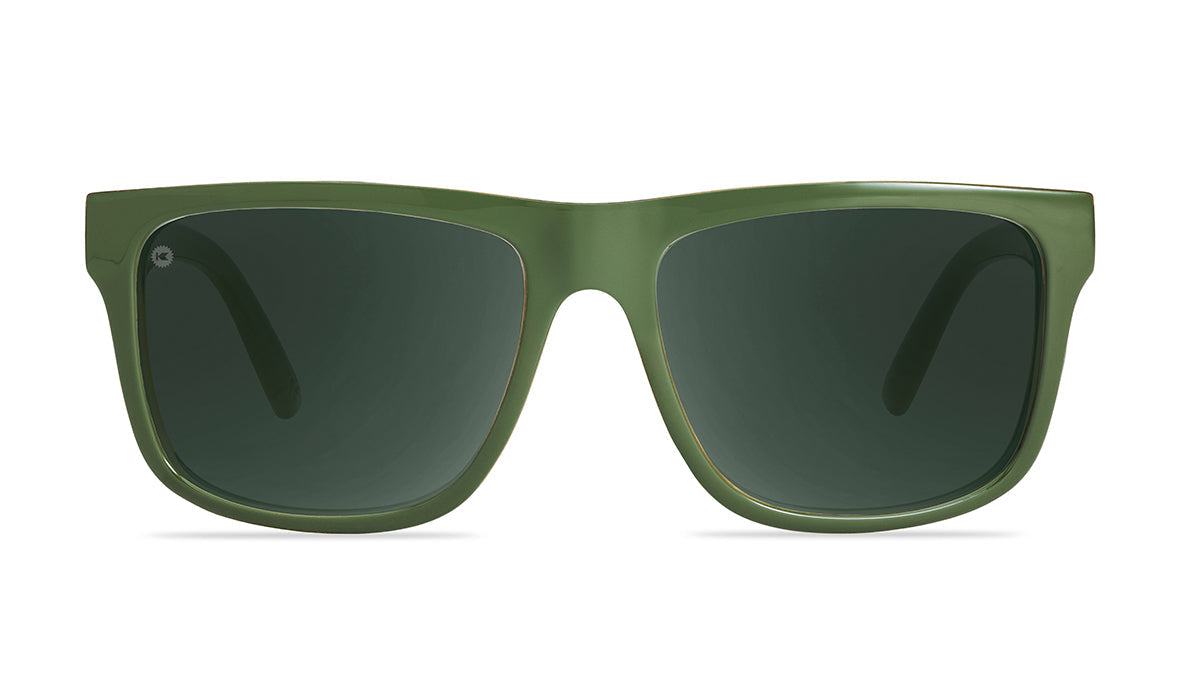 Sunglasses with Glossy Green Frames and Polarized Green Lenses, Front