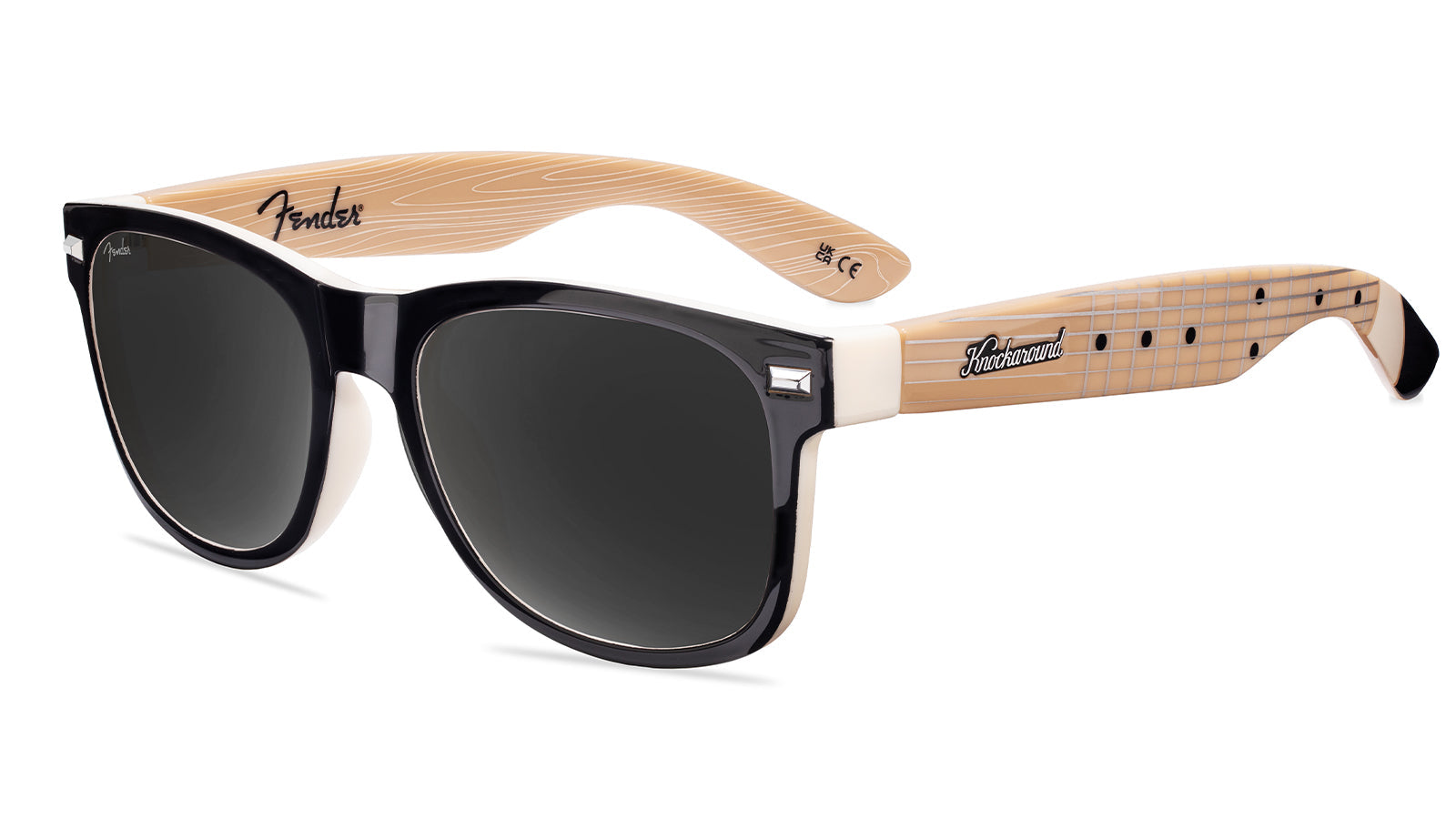 Knockaround and Fender® Black Stratocaster™ Fort Knocks Sunglasses with polarized grey lenses, front