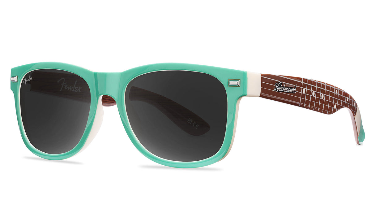 Knockaround and Fender® Surf Green Stratocaster™ Fort Knocks Sunglasses with polarized grey lenses, threequarter