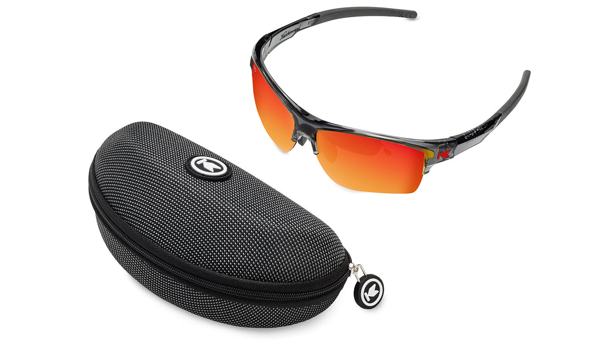 Sunglasses with Cool Grey Frame and Red Lenses