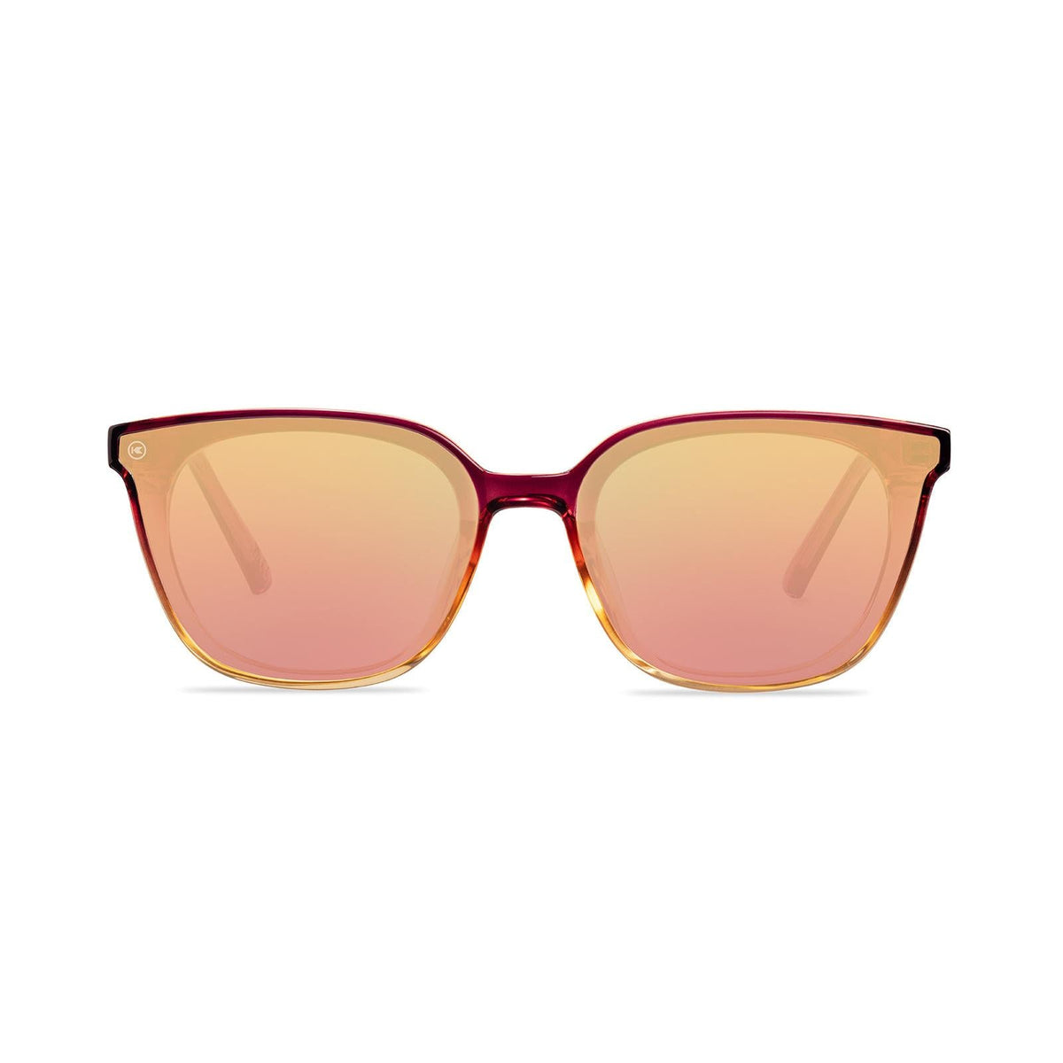 Sunglasses with purple frame with polarized pink lenses, front