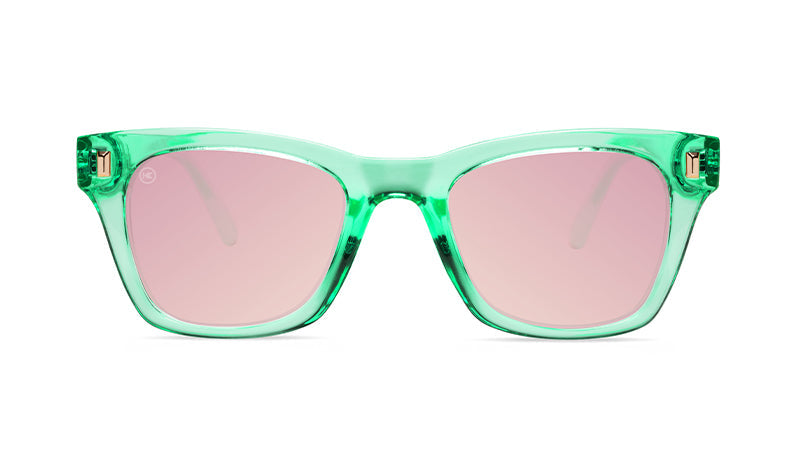 Sunglasses with Glossy Green Frames and Polarized Pink Lenses, Flyover