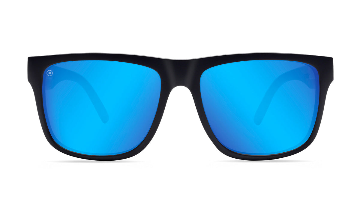 Sunglasses with Black Frames and Blue Color Enhancing Lenses, Front
