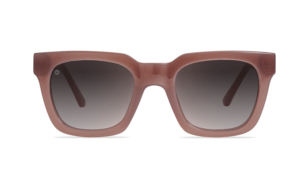 Sunglasses with Rose Latte Frames and Polarized Amber Gradient Lenses, Flyover