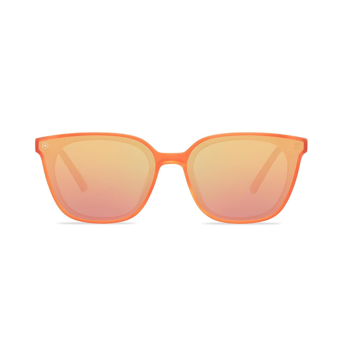 Sunglasses with an orange frame with polarized orange lenses, front