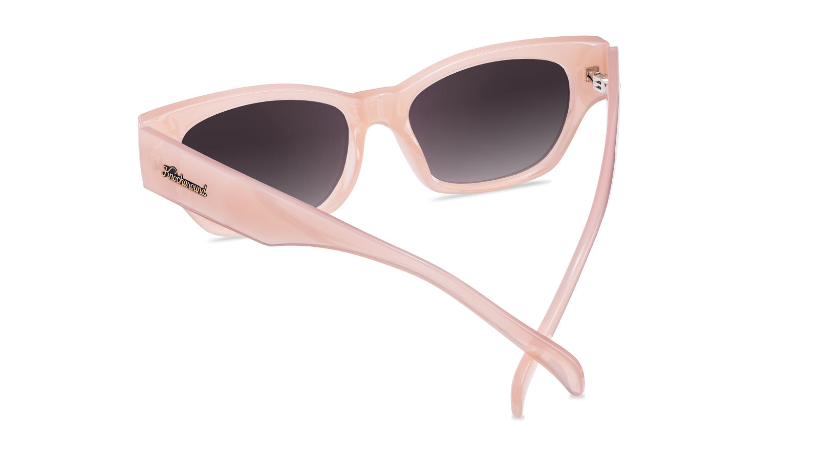 Sunglasses with a glossy vintage rose frame and polarized smoke gradient lenses, Back