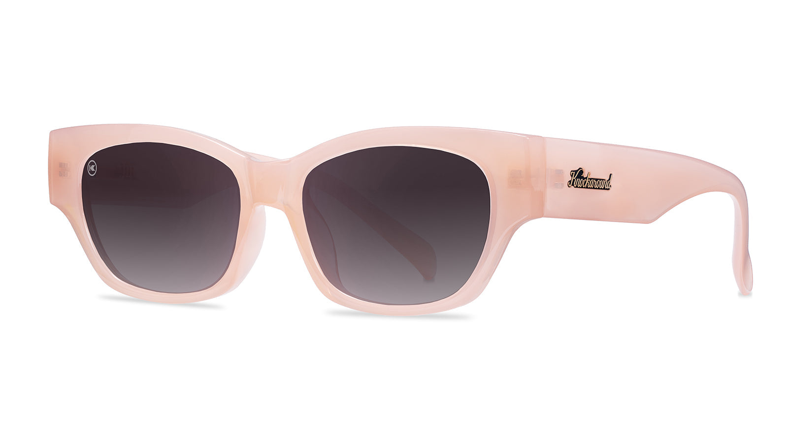 Sunglasses with a glossy vintage rose frame and polarized smoke gradient lenses, Threequarter