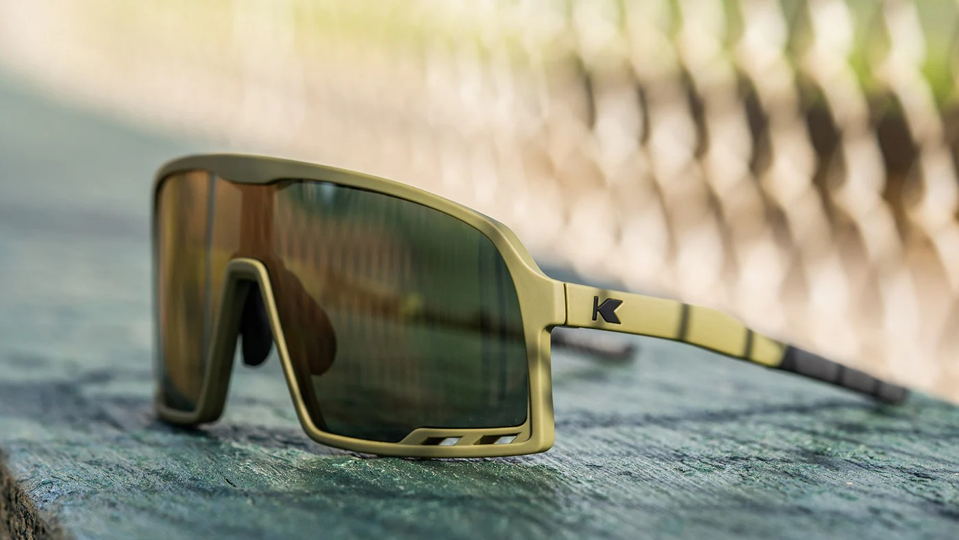 Knockaround Sport Sunglasses with Army Green Frames and Aviator Green Lenses, Flyover