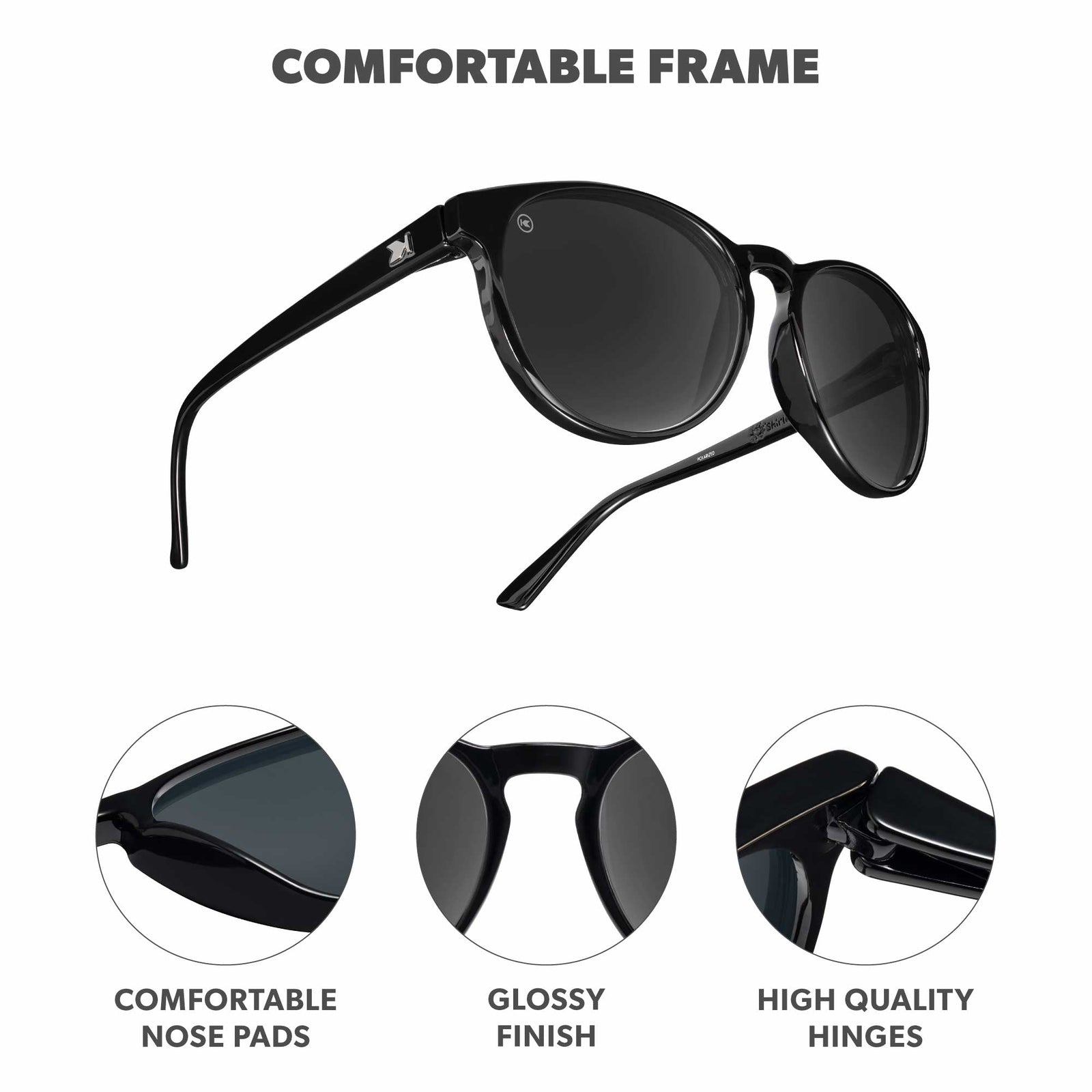 Piano Black Kids Shirley Temples Sunglasses, Frame Features