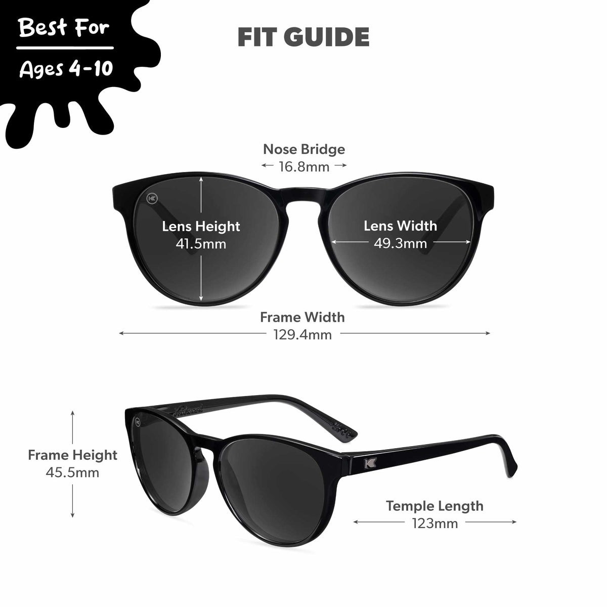 Piano Black Kids Shirley Temples Sunglasses, Fit Guide
