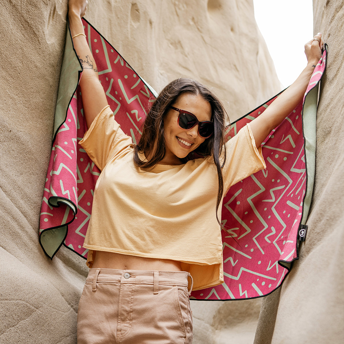 Knockaround Pink Zigs Beach Towel, Model