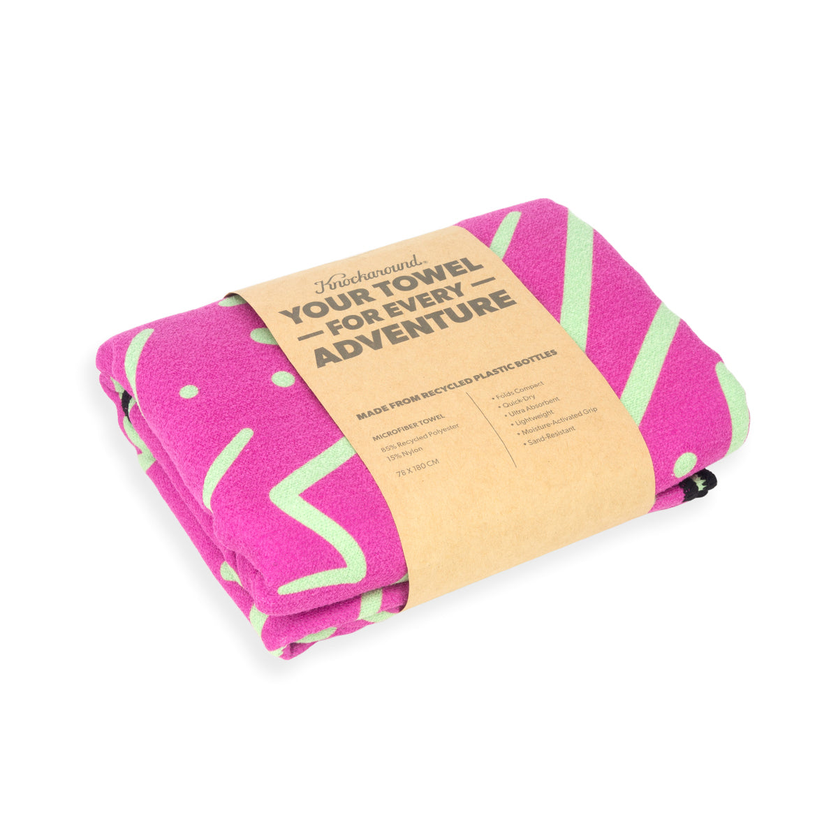 Knockaround Pink Zigs Beach Towel, Packaging
