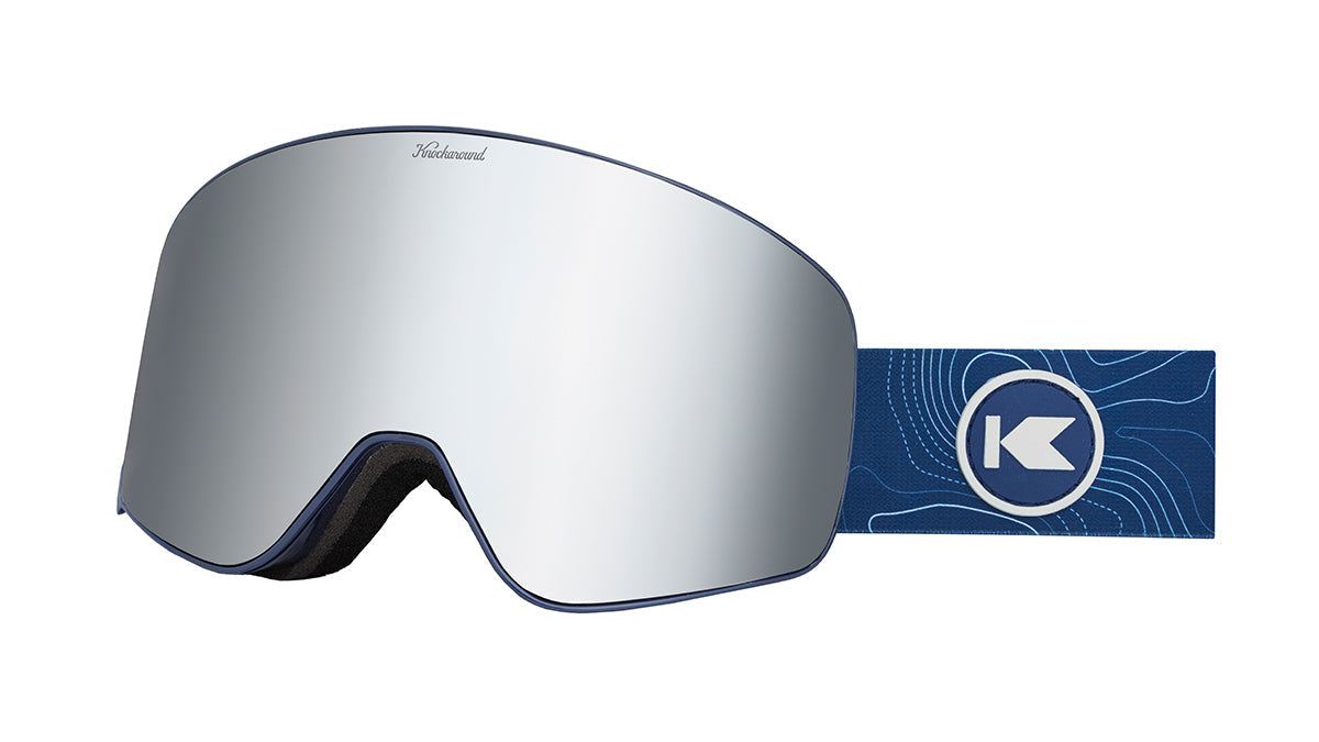 Knockaround Snow Goggles With Silver Lens and Blue Strap, Threequarter