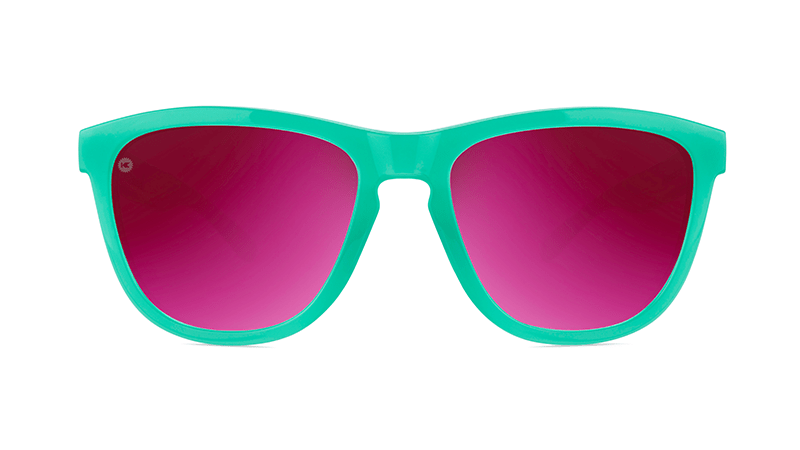 Sport Sunglasses with Aquamarine Frame and Polarized Fuchsia Lenses, Flyover
