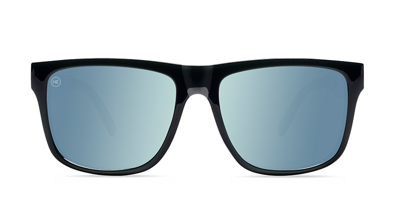 Sunglasses with Glossy Black Frames and Polarized Sky Blue Lenses, Flyover