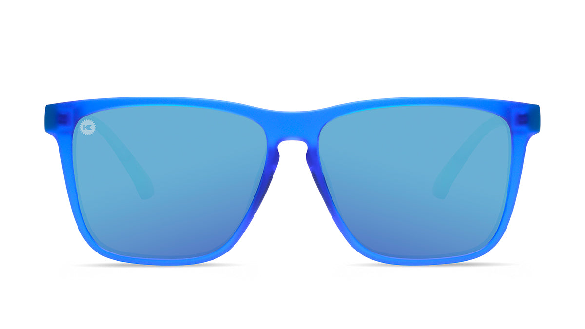Sport Sunglasses with Blue Fronts and Mine Green Arms and Polarized Aqua Lenses, Front