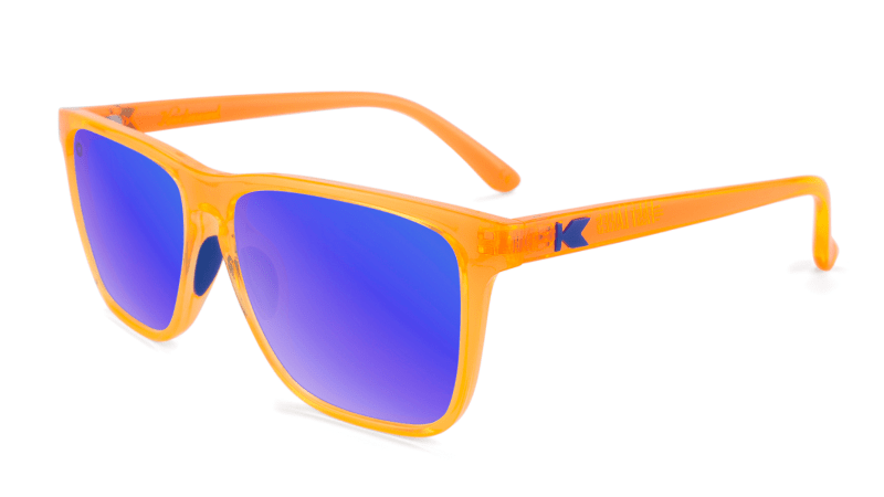 Sport Sunglasses with Neon Orange Frame and Polarized Blue Moonshine Lenses, Flyover