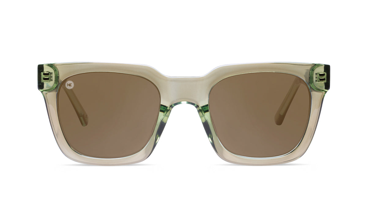 Sunglasses with Aged Sage Frames and Polarized Amber Lenses, Flyover