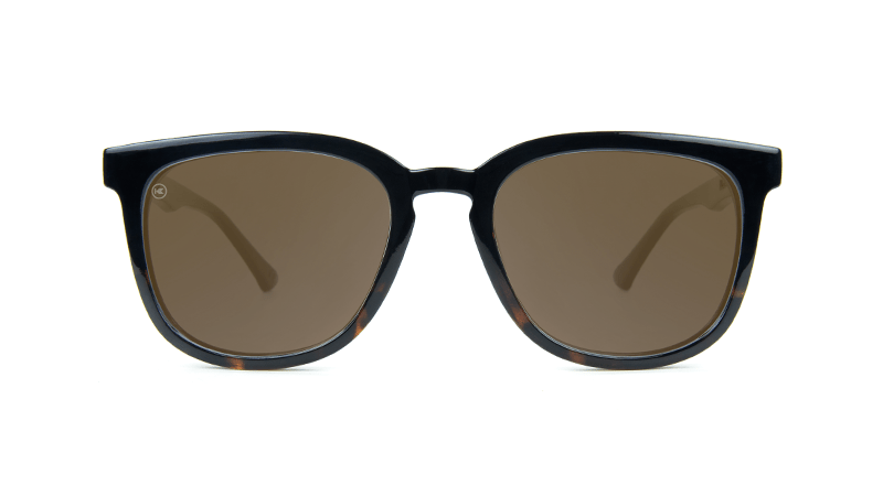 Sunglasses with Glossy Black Tortoise Shell Fade and Polarized Amber Lenses, Flyover
