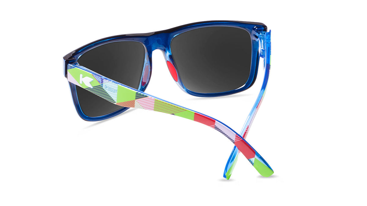 Sunglasses with Cubic Pattern Frames and Polarized Green Lenses, Back