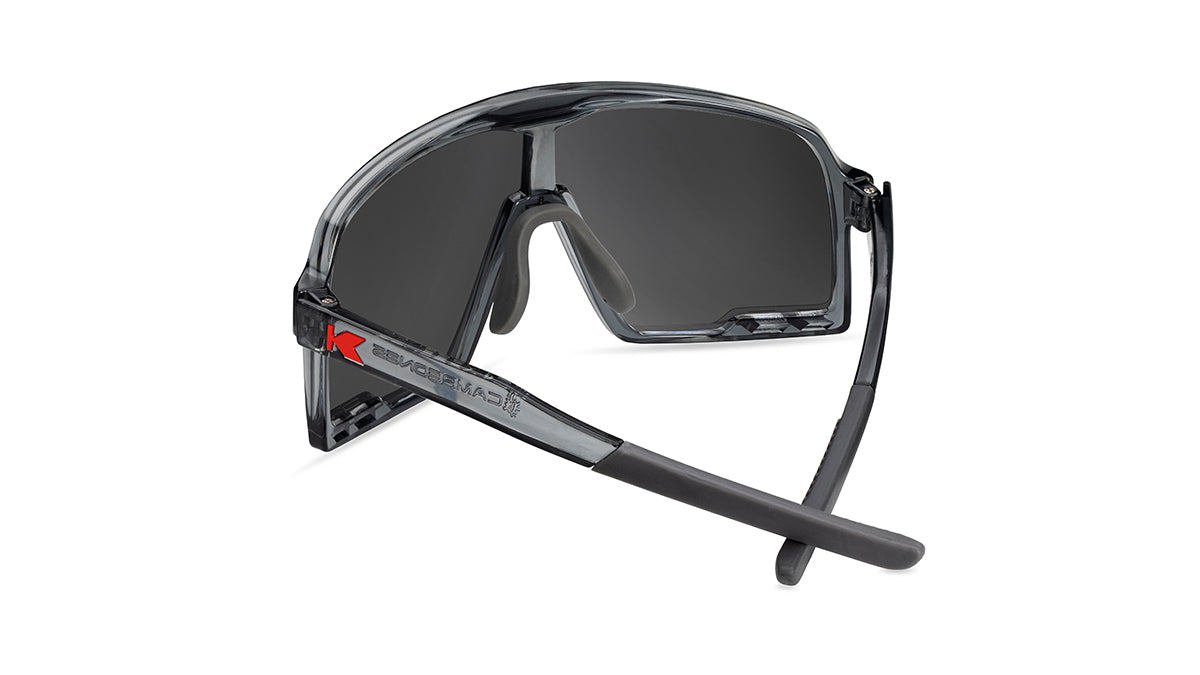 Kids Sport Sunglasses with Clear Grey Frames and Red Sunset Lenses, Back