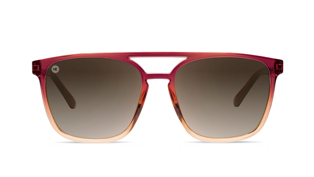 Sunglasses with Red and Yellow frames and Polarized Amber Gradient Lenses, Flyover