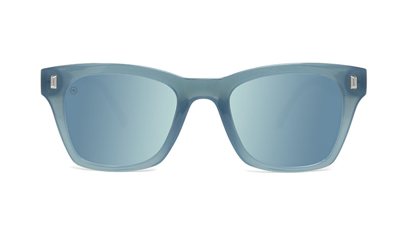 Sunglasses with Glossy Stormy Blue Frames and Polarized Sky Blue Lenses, Flyover