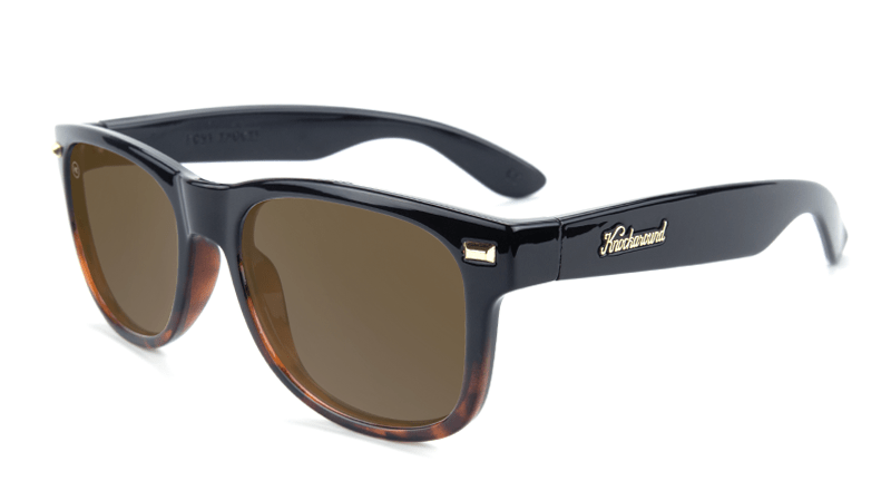 Sunglasses with Black and Tortoise Shell Fade Frames, and Polarized Amber Lenses, Flyover