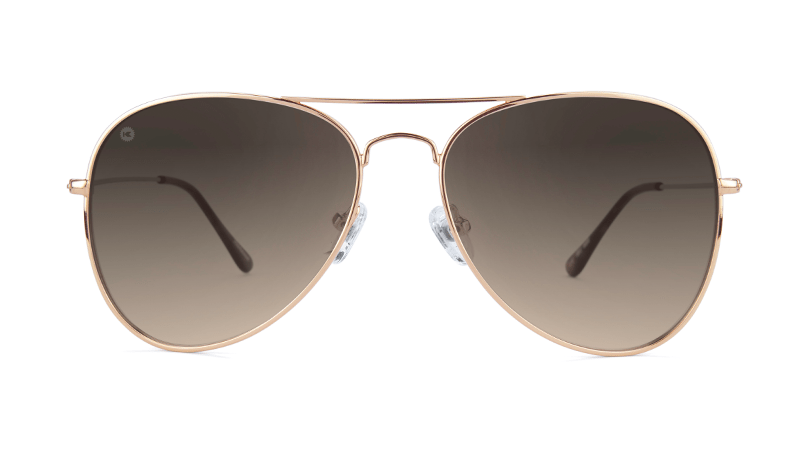 Sunglasses with Rose Gold Frame and Polarized Amber Gradient Lenses, Flyover