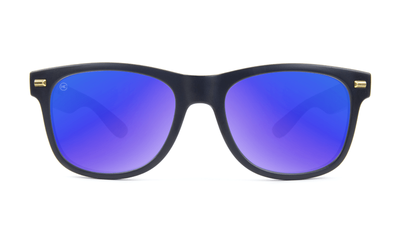 Fort Knocks Sunglasses with Matte Black Frames and Blue Moonshine Mirrored Lenses, Flyover